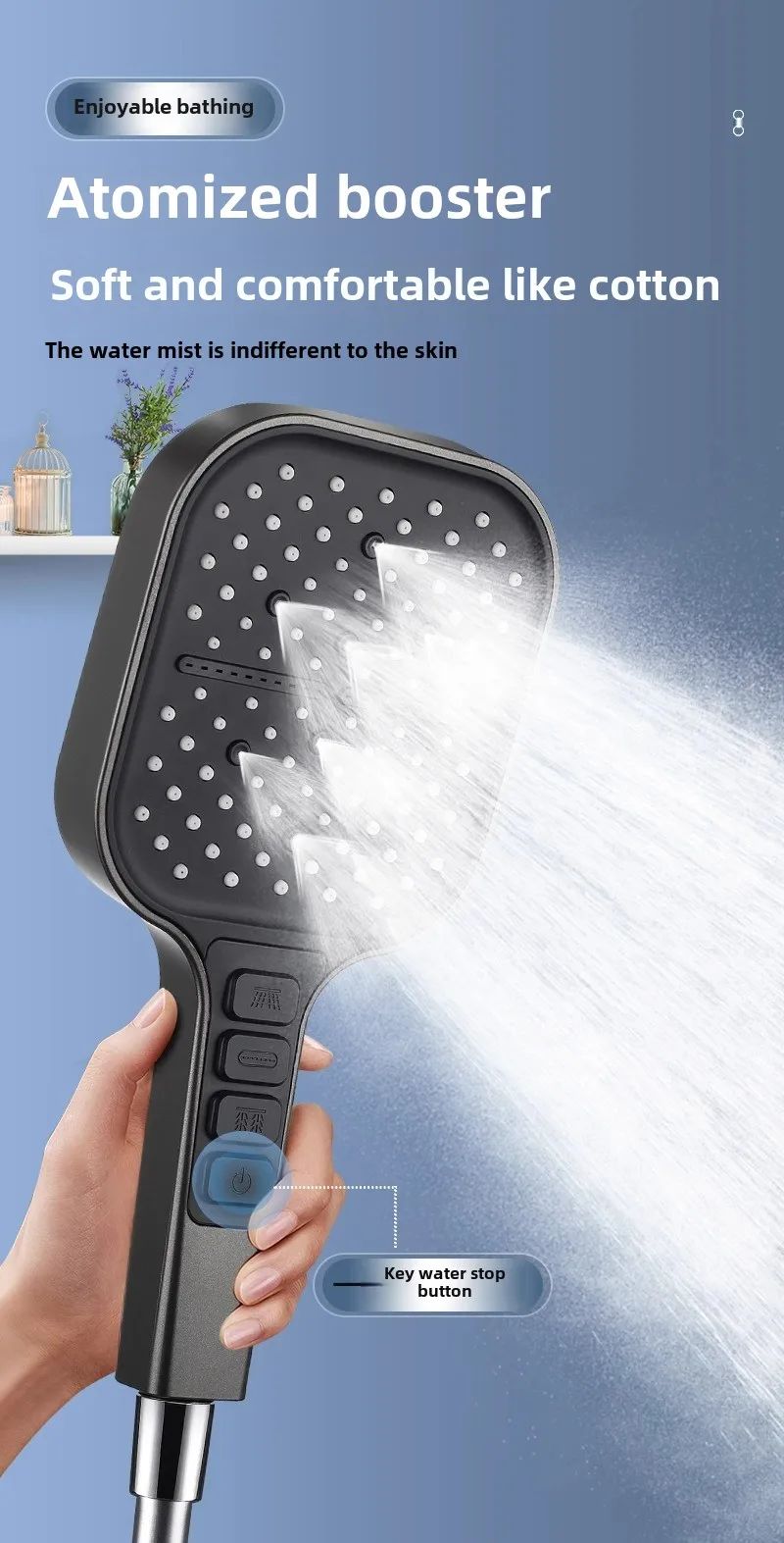 Chuveiro de Grande Porte com 7 Modos Ajustáveis, Chuveiro de Alta Pressão para Banheiro, Bico Misturador de Água com Economia de Água, Acessórios de Banheiro