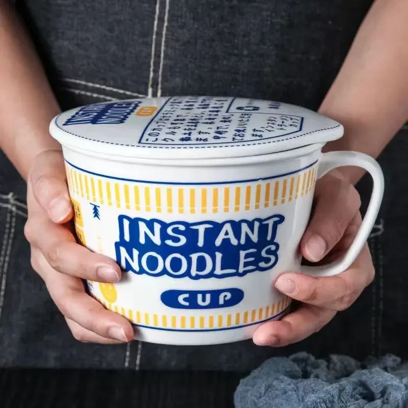 1pc Large Capacity Ceramic Instant Noodle Bowl with Cover?Perfect for Dorms and Home Kitchens - Keep Your Noodles Fresh and Warm