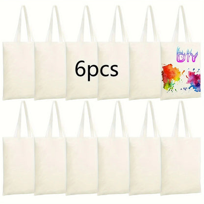 Pacote com 6 Sacolas Reutilizáveis em Branco para DIY - Laváveis, Ideais para Projetos de Transferência de Calor/Sublimação, Compras e Afazeres