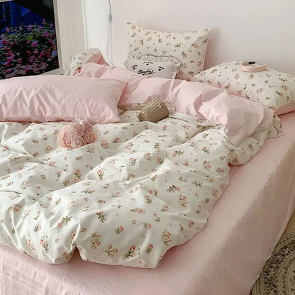Jogo de Lençóis Florais Rosa Macio Ins Solteiro Casal Queen Capa de Edredom Lençol de Elástico Fronhas Meninas Casa Total Roupa de Cama