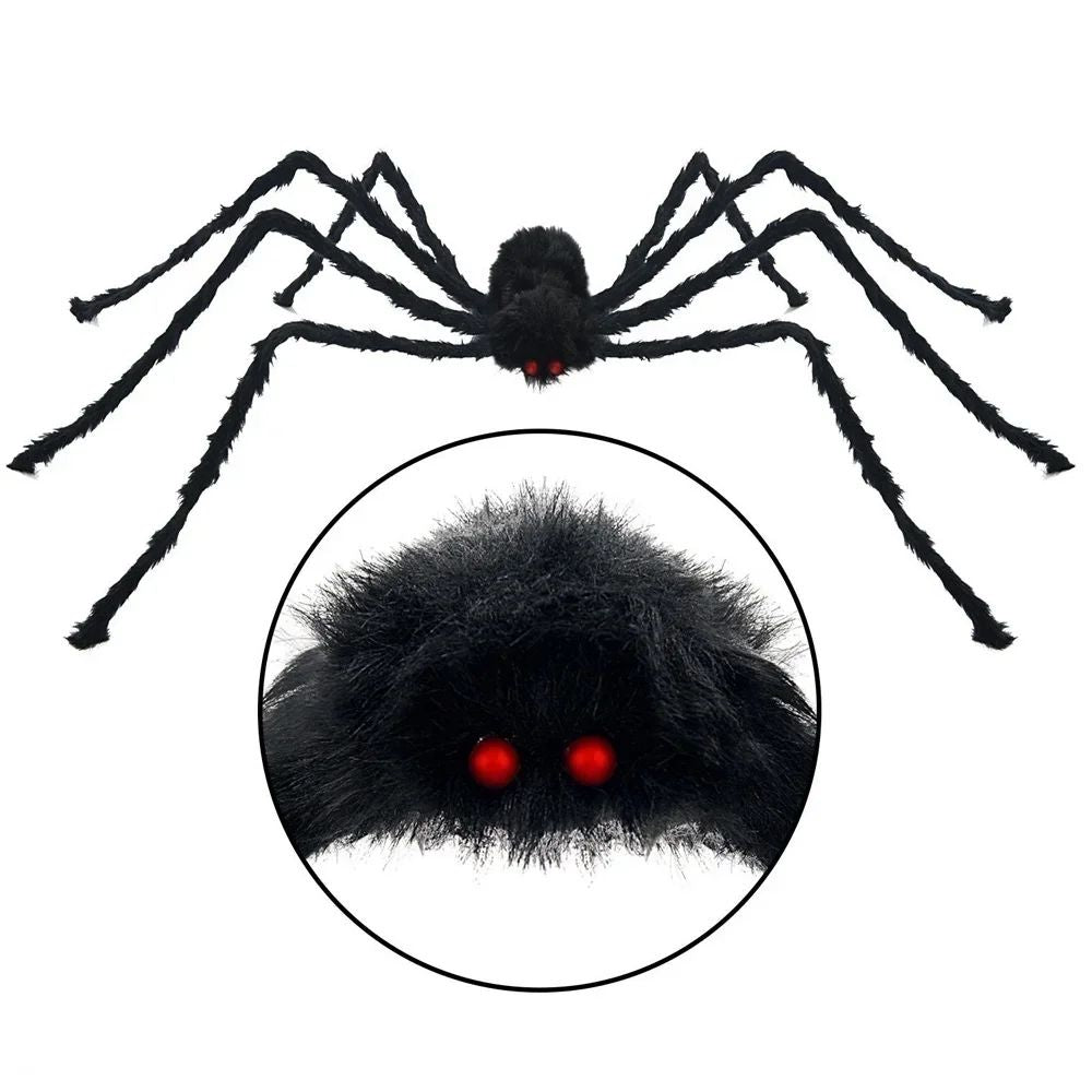 Giant Black Plush Spider Halloween Decoration 30-200cm Horror Haunted House Props Indoor Outdoor Party Scary Decor
