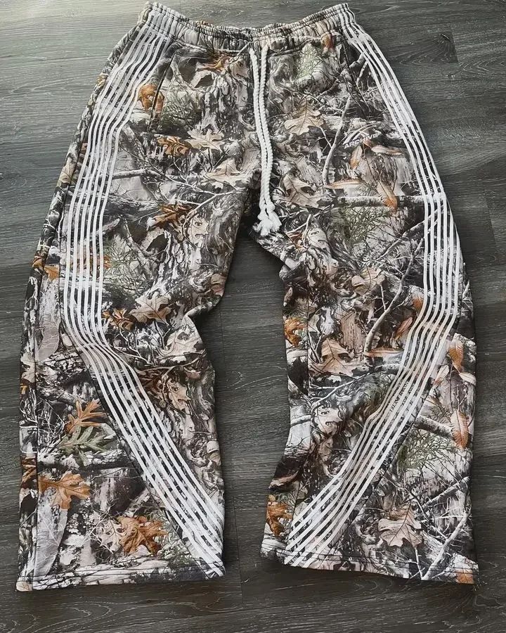 Calça Casual Bordada Cinza Y2k Camuflada Tática Funcional Masculina Feminina Premium Moletom com Cordão
