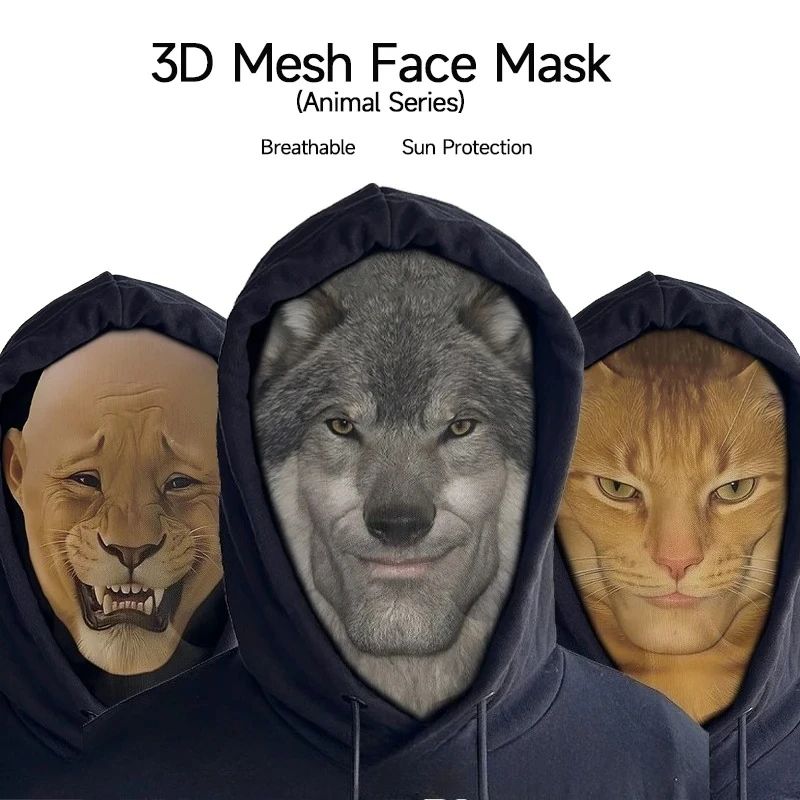 3D Printed Elastic Mesh Animal Headgear, Breathable Full Face Mask, Halloween Party Carnival Cosplay Headgear