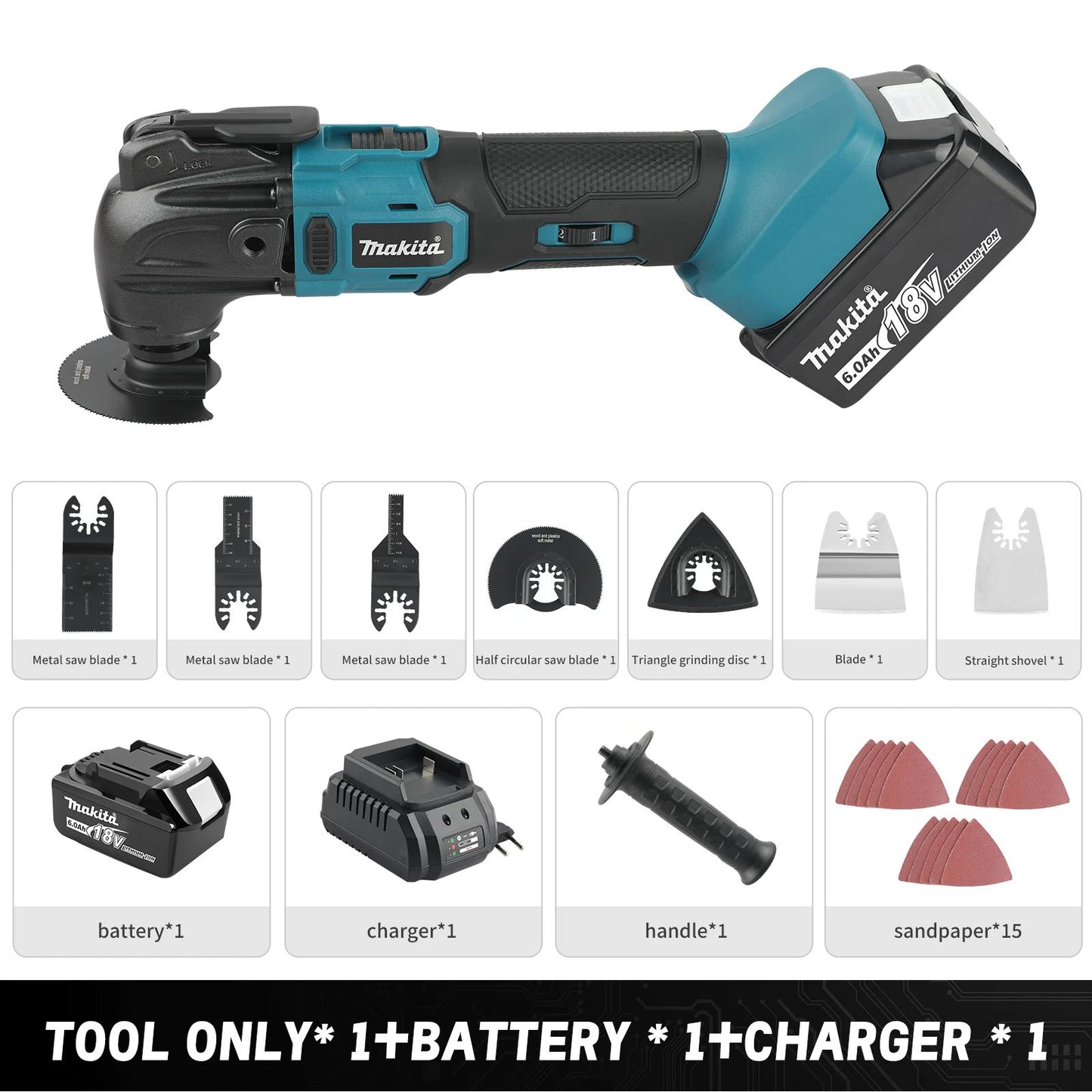 Cortador de acabamento Makita 18V: 6 configurações de marcha, bateria Li-Ion 18/20V, 340-326mm de comprimento, multiuso para serrar, cortar, escavar