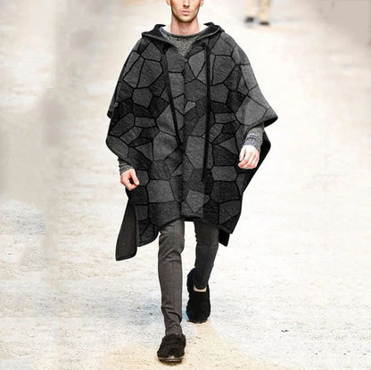 2023 Fashion Men Clothing Cloak Coats Cape Woollen Hooded Jackets Solid Color Streetwear Autumn Winter Poncho Irregular Overcoat