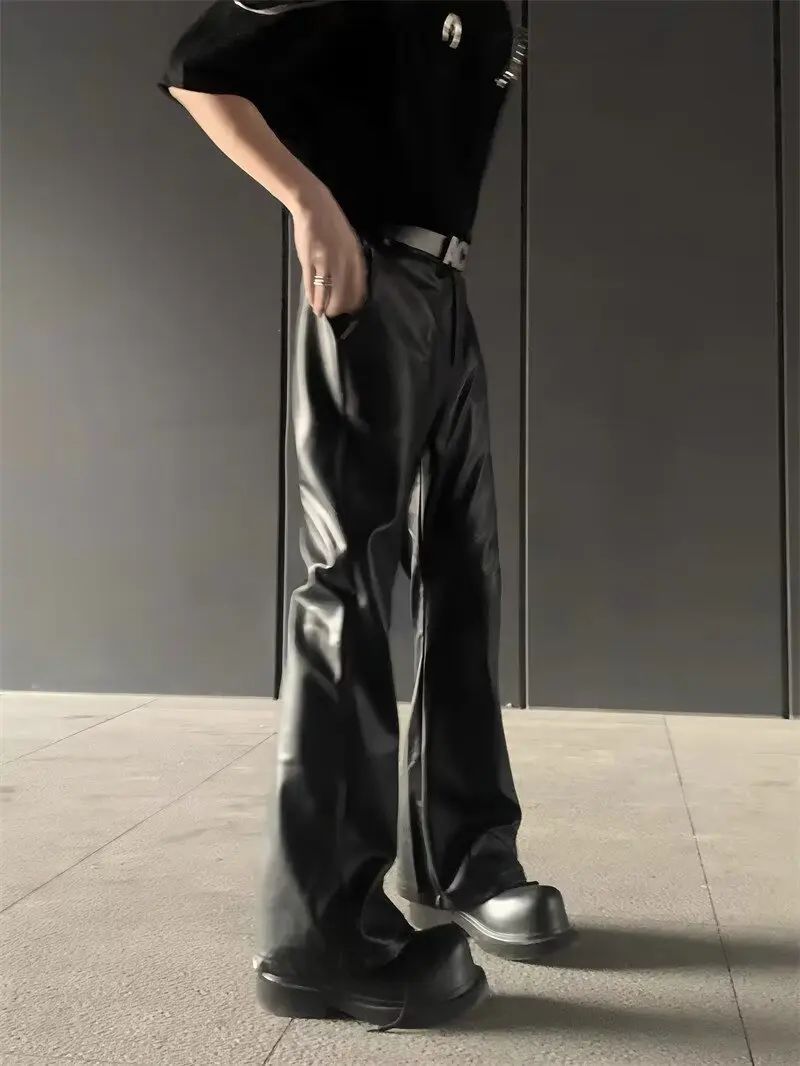 American Retro High-End PU Leather Casual Pants Men's Niche Design Loose Wide Leg Versatile Long Trousers