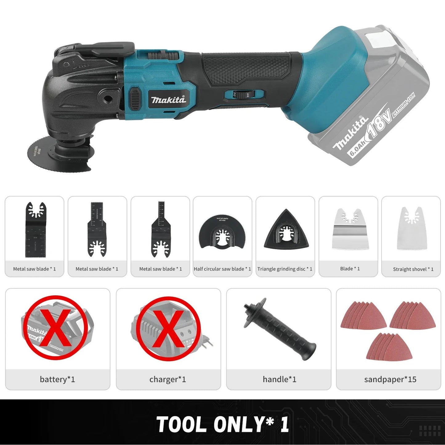 Cortador de acabamento Makita 18V: 6 configurações de marcha, bateria Li-Ion 18/20V, 340-326mm de comprimento, multiuso para serrar, cortar, escavar