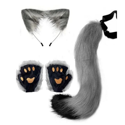 Costume Set Fox Tail Ears Gloves Artificial Fur Boot Covers Cosplay Halloween Prop Adult Women Men Unisex
