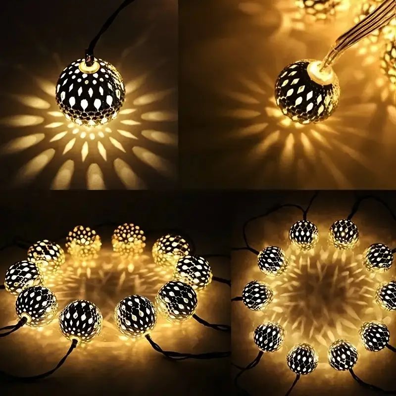Outdoor Solar Moroccan Ball String Light-50/30/20 LED Fairy Light, 8 Modes, for Garden Fence Christmas Party Holiday Lighting