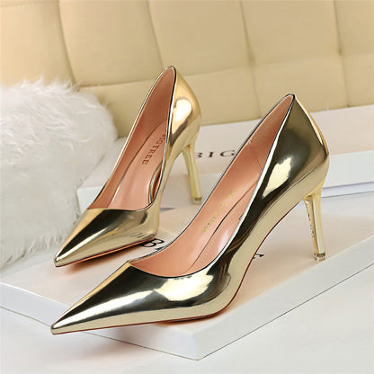 Women Mteallic Bronze Leather Pumps 7.5cm 10.5cm High Heels Lady Stiletto Middle Heels Wedding Bridal Gold Silver Event Shoes