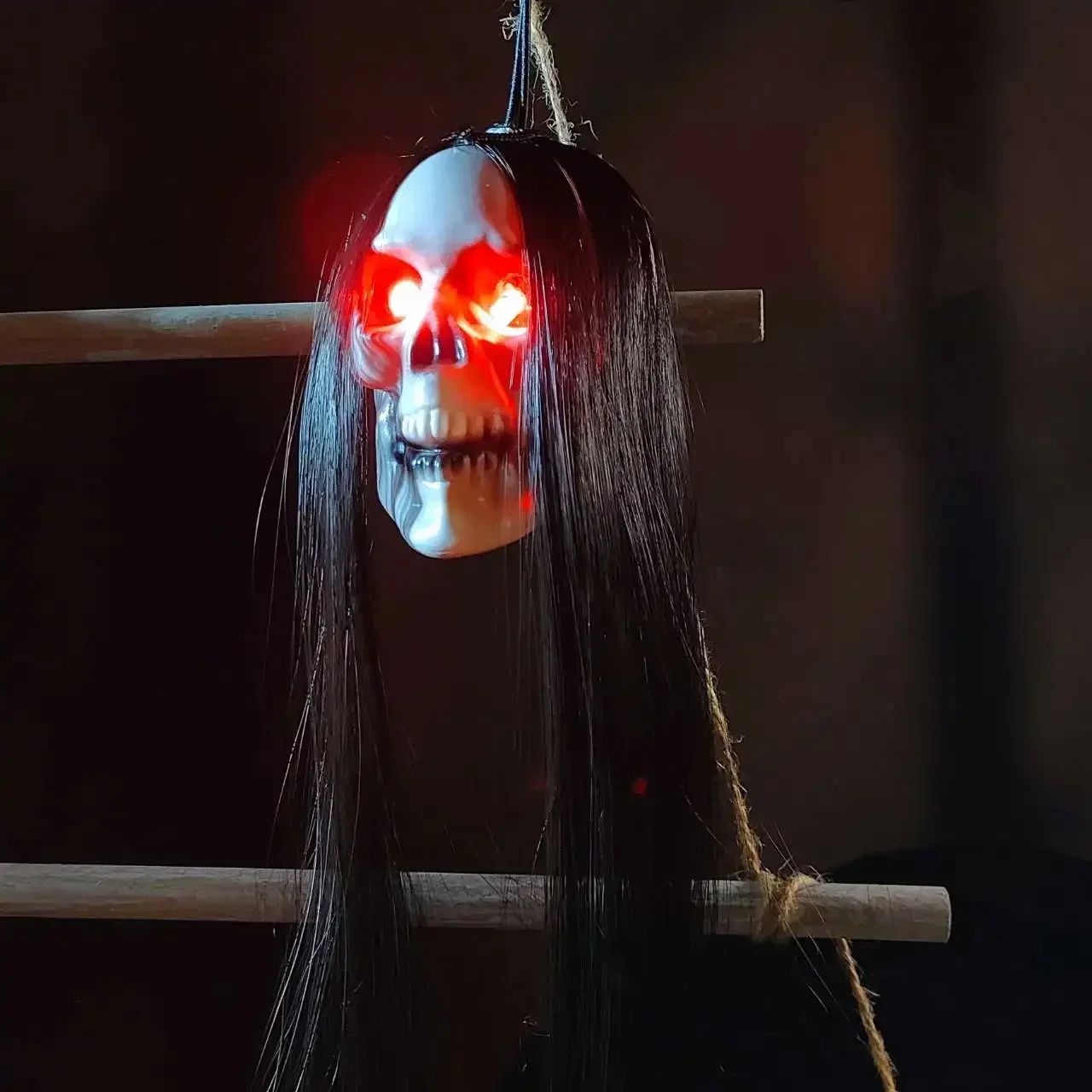 1pc Halloween Hanging Long Hair Ghost Skeleton Pendant LED Light-emitting Horror Bar Haunted House Decoration Party Supplies