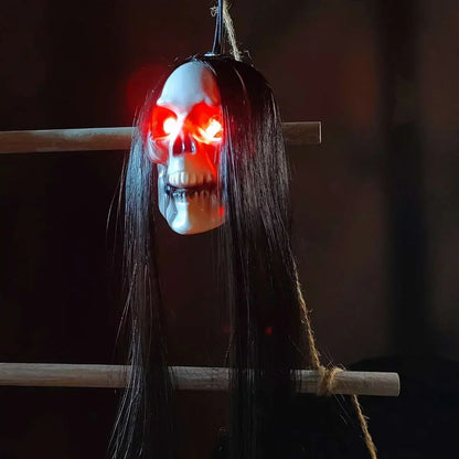 1pc Halloween Hanging Long Hair Ghost Skeleton Pendant LED Light-emitting Horror Bar Haunted House Decoration Party Supplies