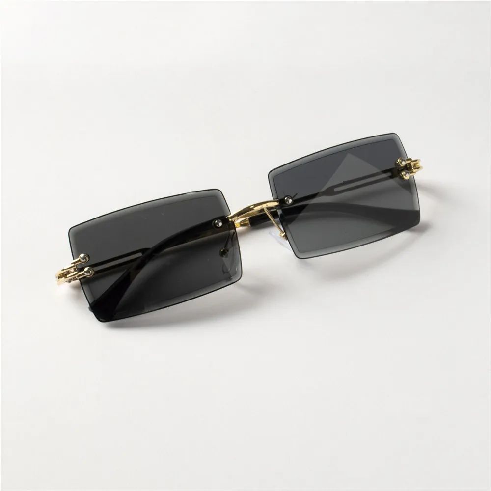 3PCS Fashion Rimless Sunglasses Women Trendy Small Rectangle Sun Glasses  Summer Traveling Style Brown Shades for men