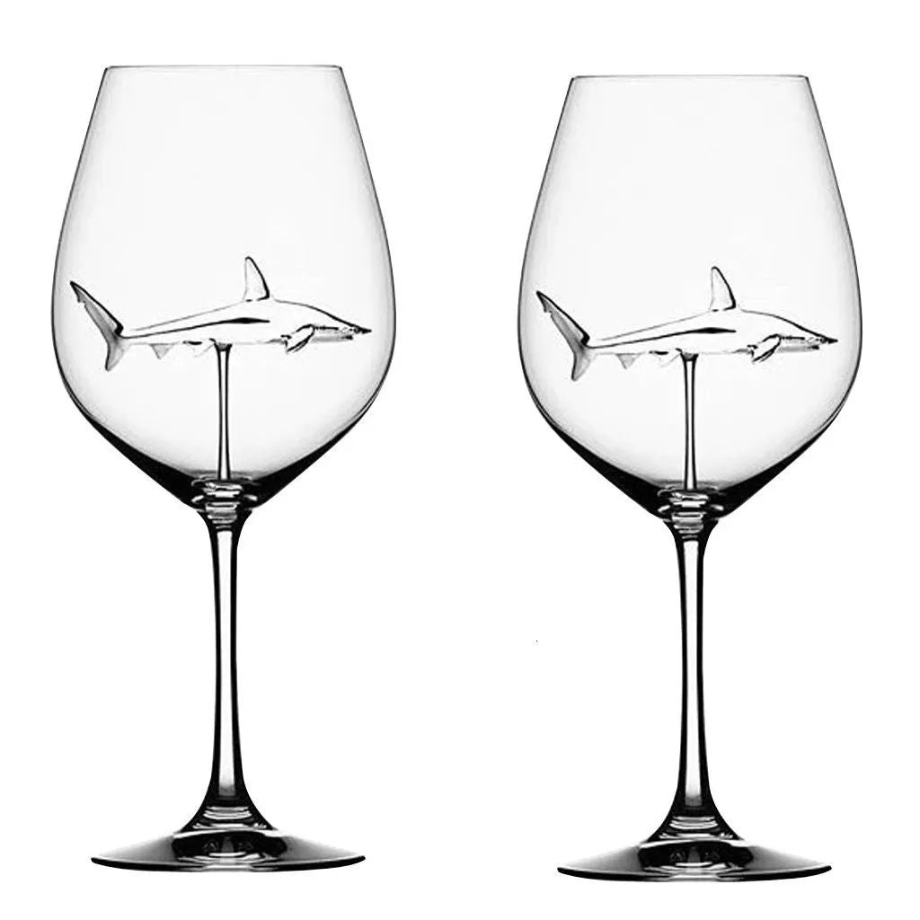 Taças de Vinho Tubarão Copo de Vidro Taça Europeia de Vinho Tinto Garrafa de Água Cálice Decoração de Festa de Casamento Presente 300ml