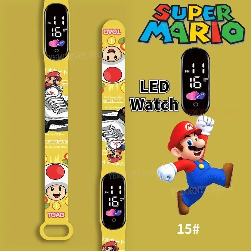 Mario Bros Children's Watches Action Figures Luigi Princess Peach Yoshi Bowser kids Sport Wristband Waterproof Digital Watch Toy