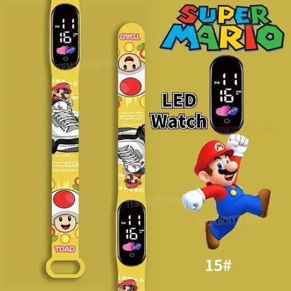 Mario Bros Children's Watches Action Figures Luigi Princess Peach Yoshi Bowser kids Sport Wristband Waterproof Digital Watch Toy