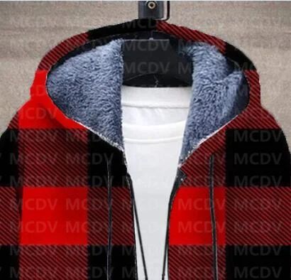 Men's Retro Print Plush Thick Long-Sleeved Coat Cardigan Christmas Grid Art 3D Prined Fleece  Overcoat Unisex Thick Warm Jacket