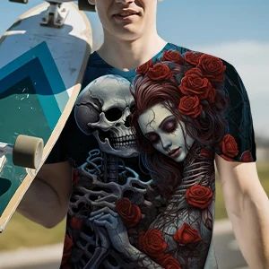 Men's 2022 Skull 3D Printing T-Shirt Men's Casual Sports T-Shirt Short Sleeve Summer New Quick Dry Tough Guy Army Green Top 6XL