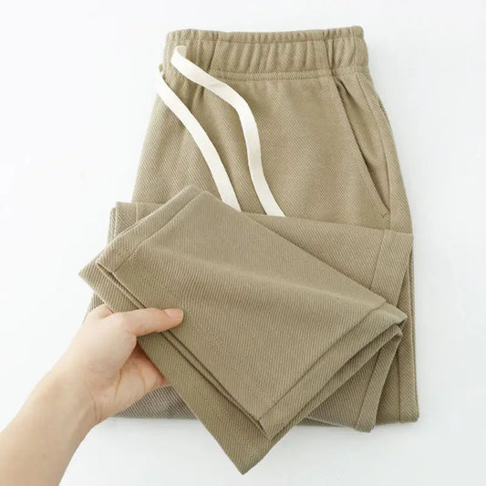 Men's Casual Pants Solid Elastic Waist Pocket Drawstring Loose Straight Sports Versatile Trouser Male Sweatpant Solid Breathable