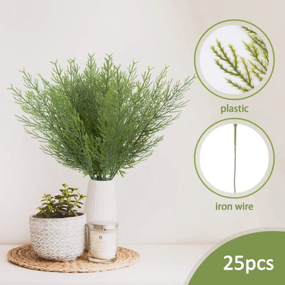 24pc Artificial Plants Pine Branches Evergreen Pines Leaves Sprigs Christmas Stem for DIY Wreath Gift Christmas Home Decorations