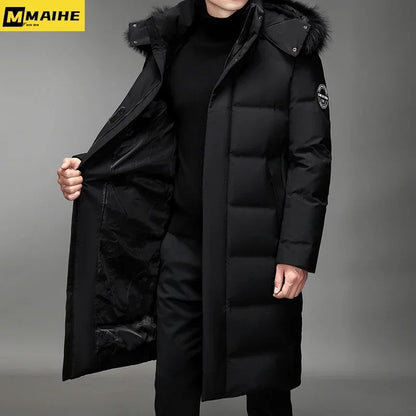 Mens Thickened Down Jacket -30 Winter Warm Down Coat 2025 New Men Fashion Long White Duck Hooded Down Parkas Snow Plus Size 5XL