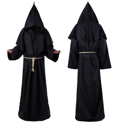 Retro Priest Robe Halloween Cosplay Costume Wizard Fancy Punk Cloak Mask Medieval Monk Robe Hooded Monk Cowl