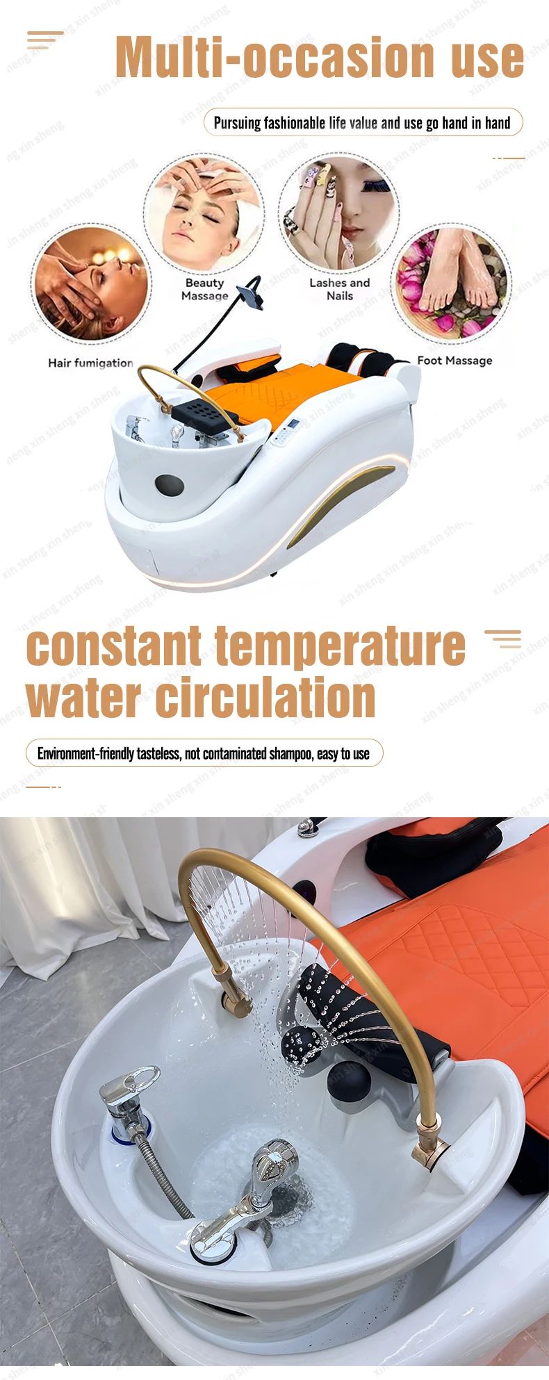 XinSheng Professional Electric Massage Bed Head SPA Salon Massage Table Hair Washing Fumigation Beds Barber Shop Smart Furniture
