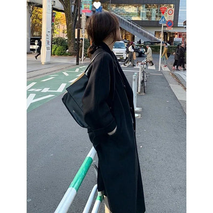 Casaco Feminino de Lã de Comprimento Médio Outono Inverno Estilo Camel Hepburn Casaco Folgado Marca Chinesa de Moda