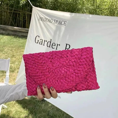Fashionable Corn Husk Straw Bags Hand-woven Women Clutch Envelope Handbag Long Purse for Female Summer Beach Bag Bolsa 2024