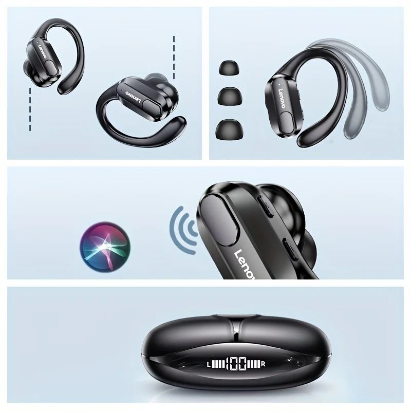 Lenovo XT80 Wireless Headphones Bluetooth 5.3 Earphones True with Mic Button Control Noise Reduction Earhooks Waterproof Headset