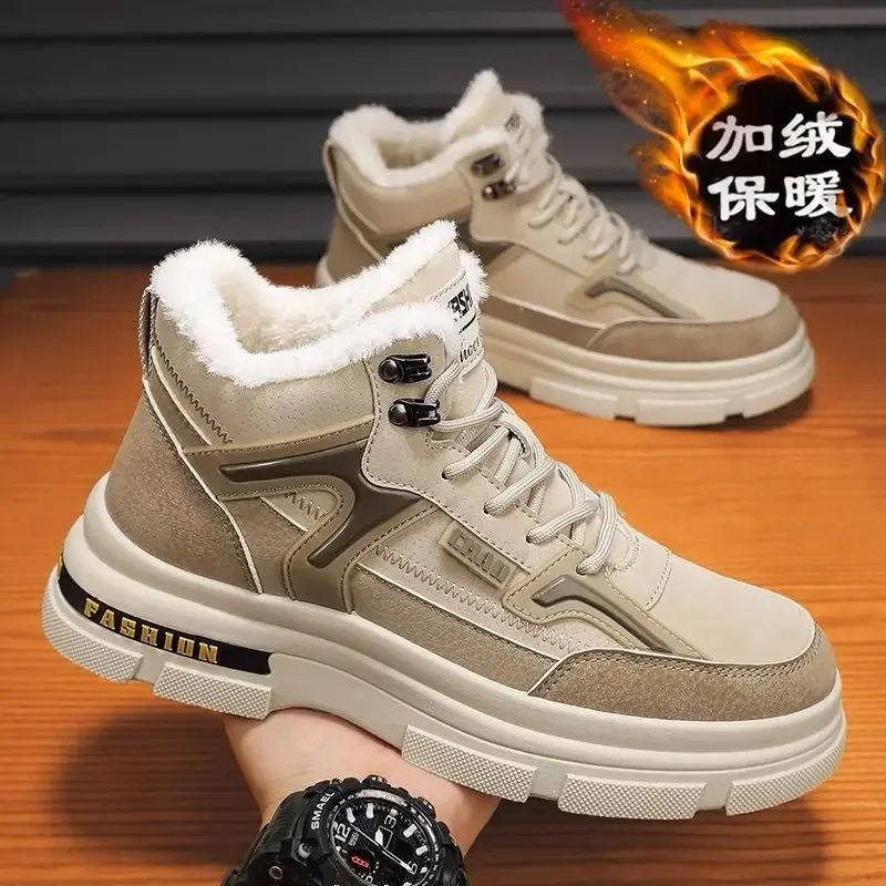 Winter Men's Boots Warm Plush Snow Boots Warm Comfortable Anti Slip Outdoor Short Boots Lace Up Non-slip Men Shoes Zapatos