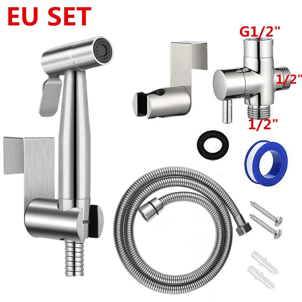 Handheld Toilet Bidet Faucet Sprayer Stainless Steel Bathroom Bidet Spraye Set Hand Sprayer Shower Head Self Cleaning No Punch