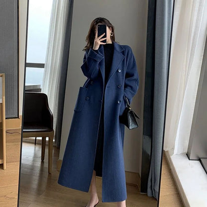 New Hot Sale Of The Season Women's Woolen Coat plus Size over Knee Length Loose Fit Slimming High End Fashionable Polyester Fibe