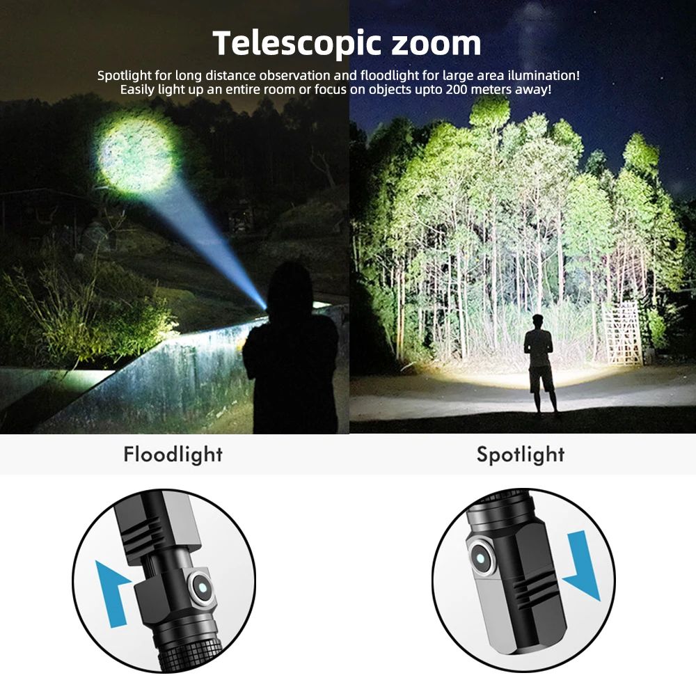 10000 Lumens Mini Powerful Led Flashlight XHP50 Built in Battery 3 Modes Usb Rechargeable Flash Light Torch Lamp Flashlights
