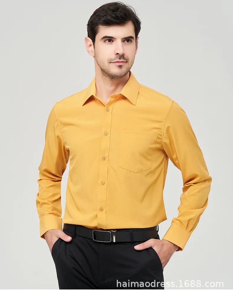 Iron-Free Long Sleeve Silk Smooth Drapey Wedding Shirt for Men Summer Business Formal Wine Red Large Size Men's Clothing