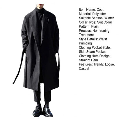 Stylish Men Coat Suit Collar Coat Stylish Men's Loose Casual Long Coat Trendy Autumn Winter Overcoat for Off-duty Office Look