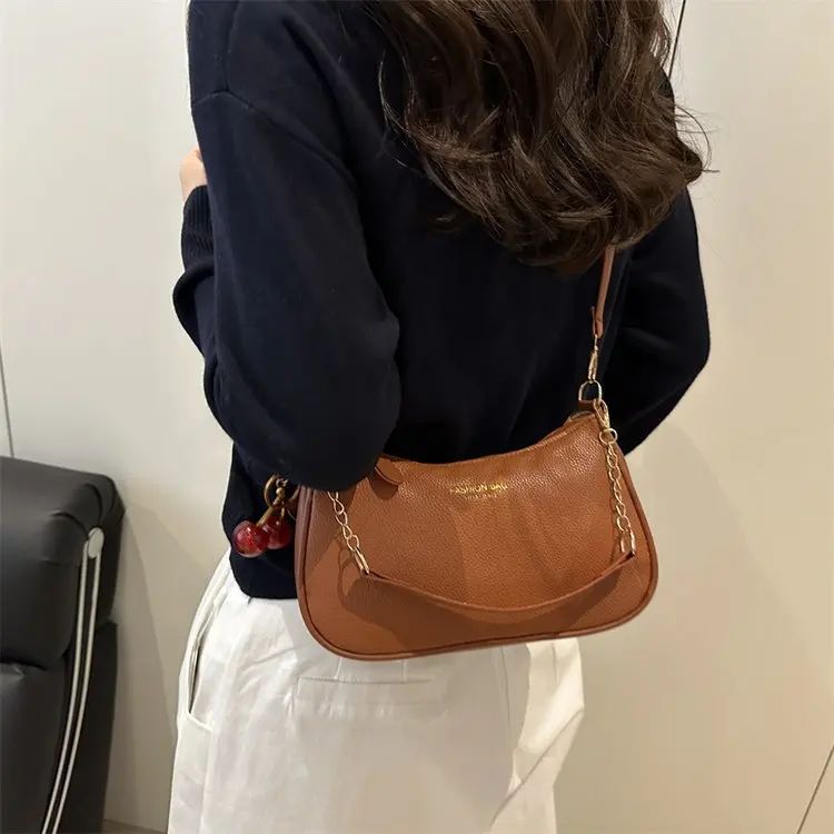 Cherry Pedant Shoulder Underarm Bag Women's Fashion Handbags Causal Hobos Purses Ladies Hand Bags Pu Leather for Work Travel