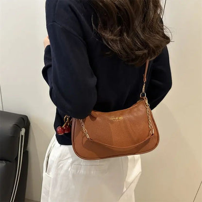 Cherry Pedant Shoulder Underarm Bag Women's Fashion Handbags Causal Hobos Purses Ladies Hand Bags Pu Leather for Work Travel