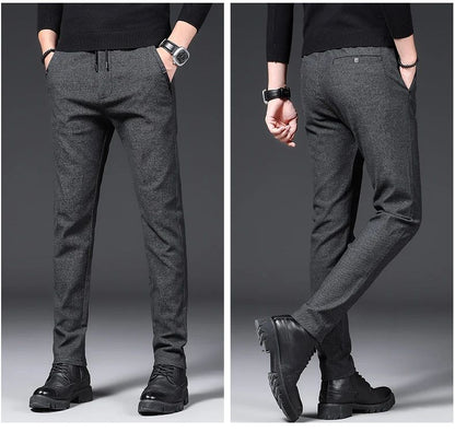 Winter Plush Trousers Men Business Fleece Pants Fashion Warm Drawstring Velvet Thick Casual Stretch Male Clothes 28-29