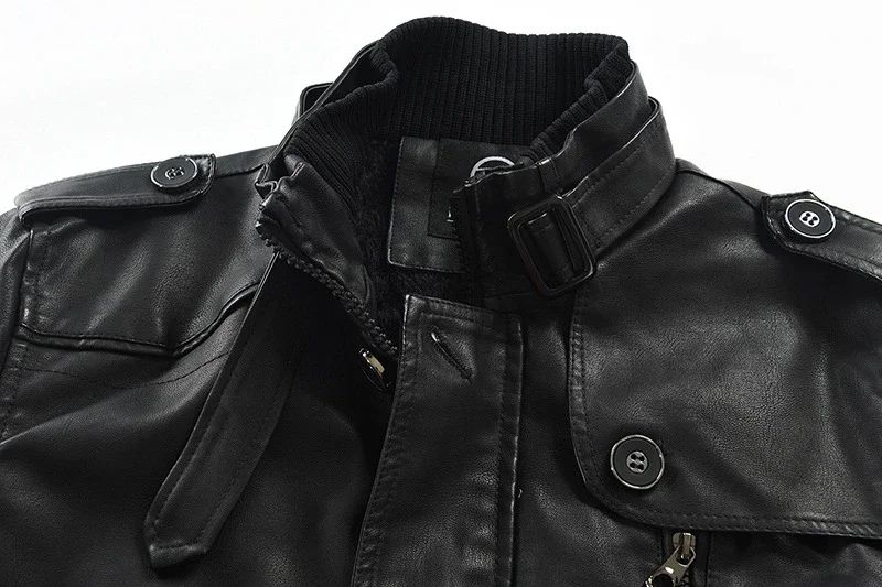 Men Winter Long Thick Fleece PU Leather Jacket Mens Streetwear Casual Business Clothing Pocket Leather Jackets Coat Outwear Men