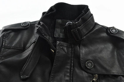 Men Winter Long Thick Fleece PU Leather Jacket Mens Streetwear Casual Business Clothing Pocket Leather Jackets Coat Outwear Men