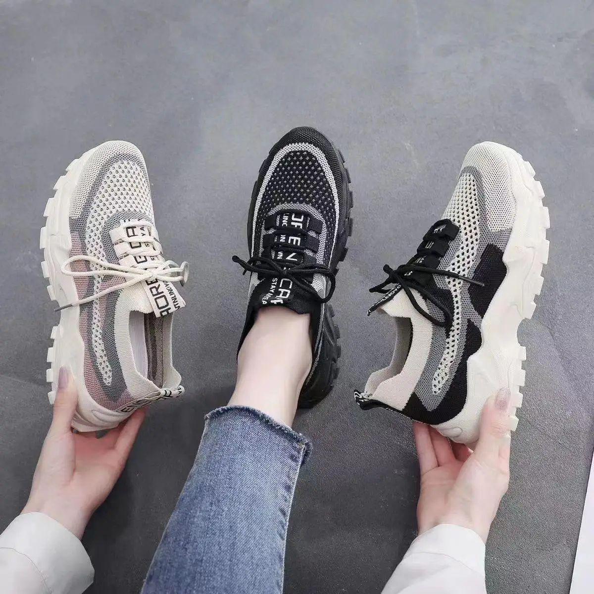 2026 New Women's Dad shoes Breathable Me Running shoes Faionable Casual Sports Sneakers Flat Bot round Toe Plastic Sole