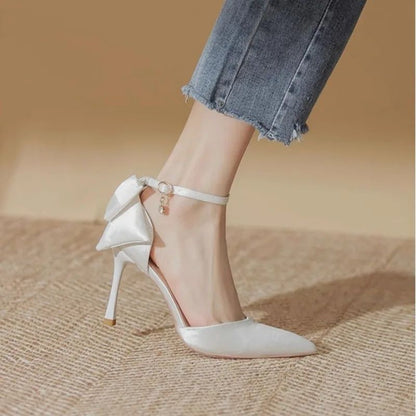 Wedding Heels Women Luxury Brand Design String Bead Pearls High Heels Ladies Sexy Elegant Pointed Toe White Black Pumps2025