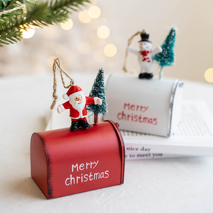 Metal Iron Red Mailbox Hanging Ornament Christmas Tree Pendant Letters To Santa Claus Home Christmas Decoration