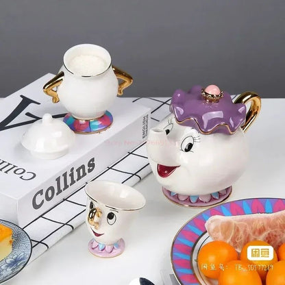 Bule da Disney Fofo Desenho Animado A Bela e a Fera Bules Caneca Sra. Potts Xícara Chip Bules Conjunto de Chá Dropshipping