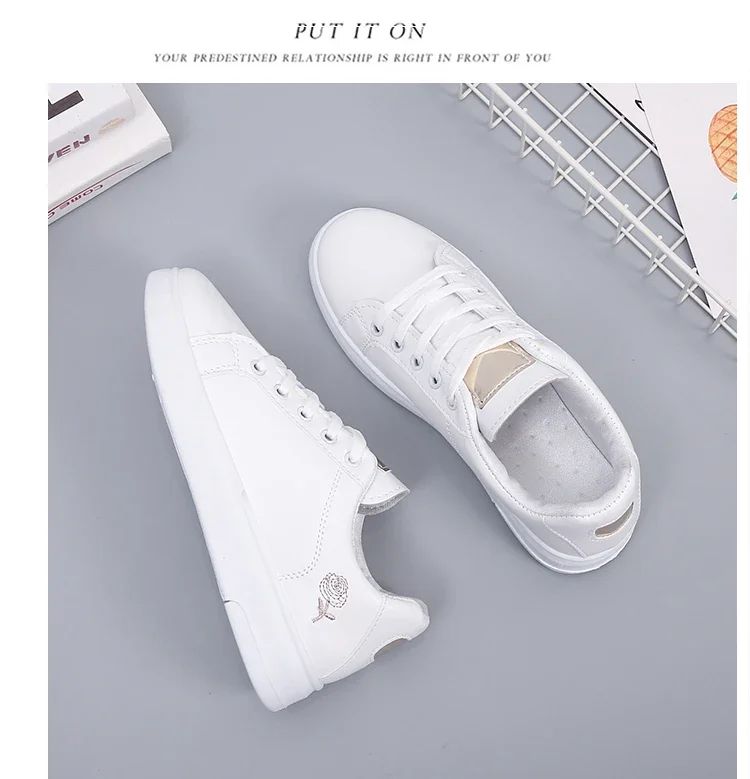 Women Leather Pu Casual Shoes New 2024 Woman Shoes Fashion Embroidered White Sneakers Breathable Flower Lace-Up Women Sneakers