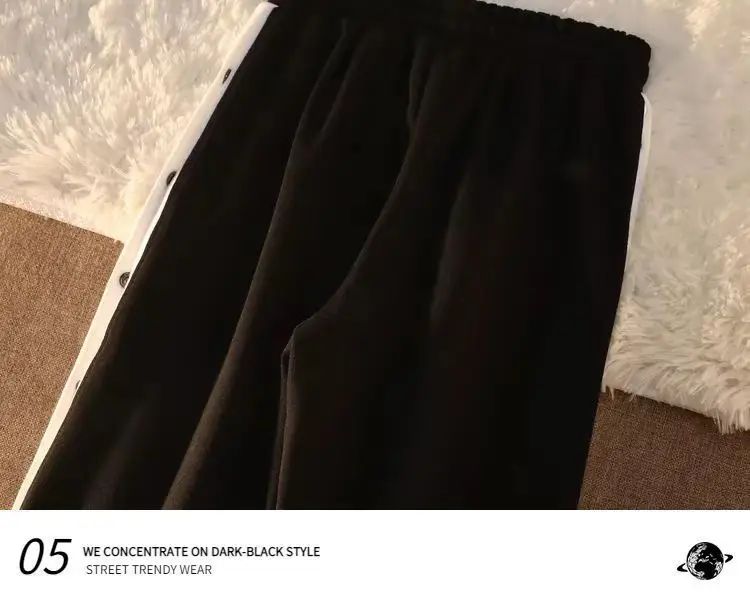 Women's Casual Side Stripe Split Pants Loose Wide Leg Comfortable Slimming Sports Trousers Trendy Ins Style Elastic Waist