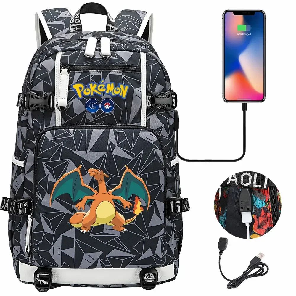 New Eevee Charizard USB Teenagers Schoolbags Women Men Laptop Travel Backpack Girl Boys Kids School Book Bags