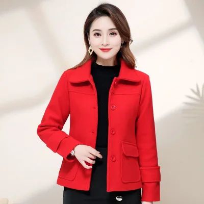 Short Woolen Coat for Women Casual Elegant Autumn Winter New Style Korean Version Polyester Fiber Commute Style Pure Color