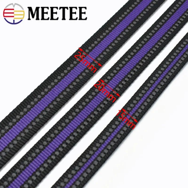 15/20/25mm Reflective Ribbon Tape 5/10M Nylon Webbing Bag Shoulder Strap To The Meter Dog Collar Polyester Binding Belt Supplies